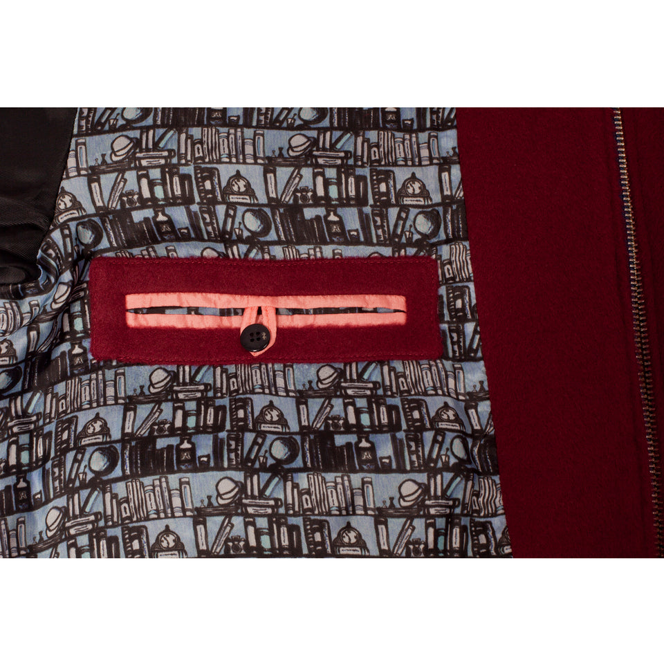 Red bomber jacket for men with inner pocket and printed cupro lining